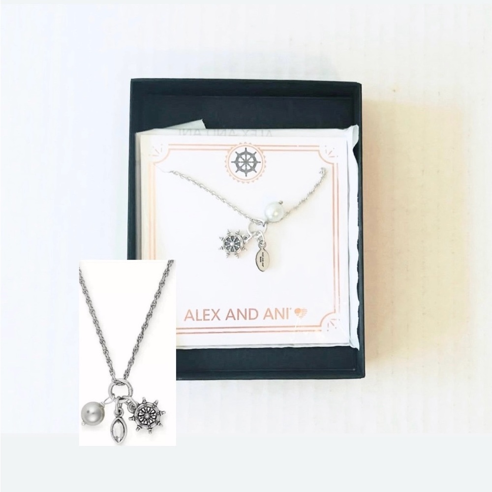 ALEX & ANI Ship Wheel Trio Adjustable Necklace